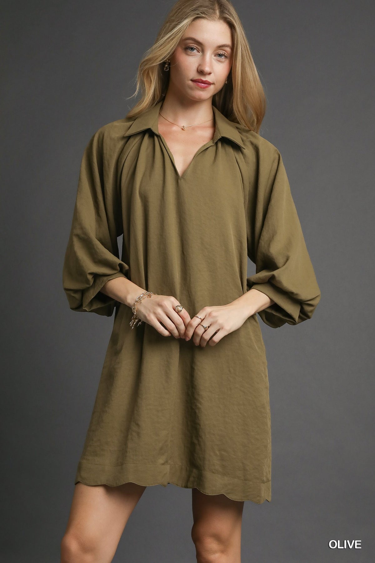 Wisteria Olive Scallop Dress