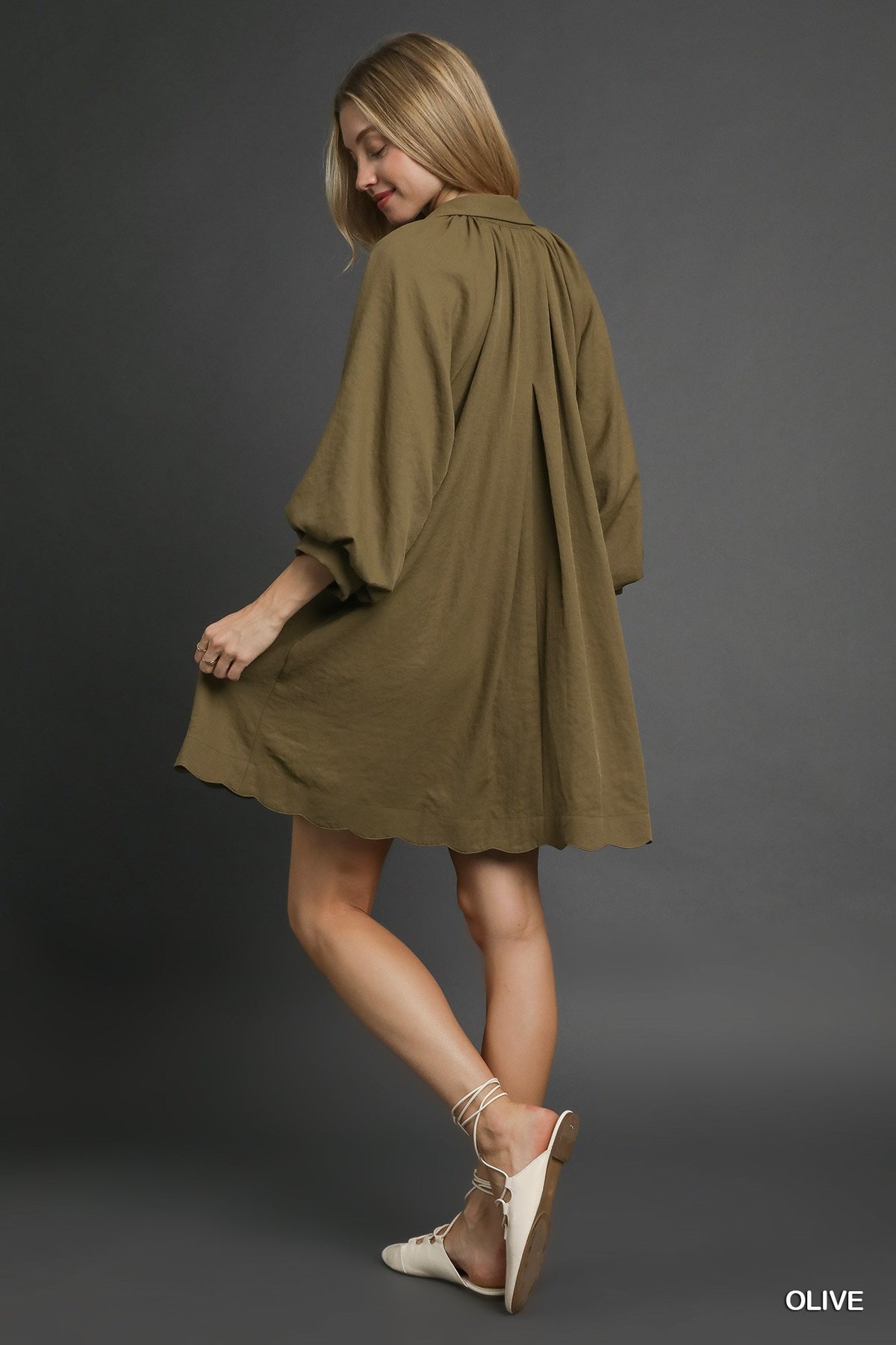 Wisteria Olive Scallop Dress