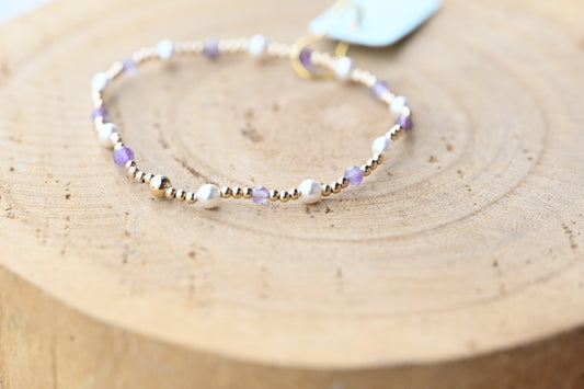 Pearl Sincerity Pattern 4mmBead Bracelet - Amethyest