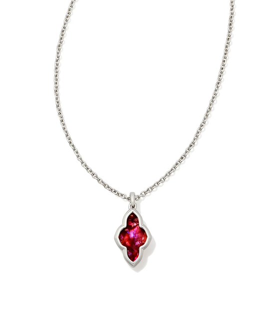 Framed Abbie Pendant Necklace Rhodium Light Burgundy Illusion