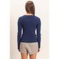 Ribbed Button Front Cardigan: Navy