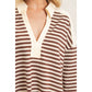 Striped Henley Sweatshirt: Chesnut