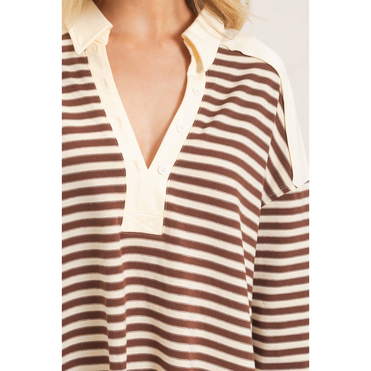 Striped Henley Sweatshirt: Chesnut