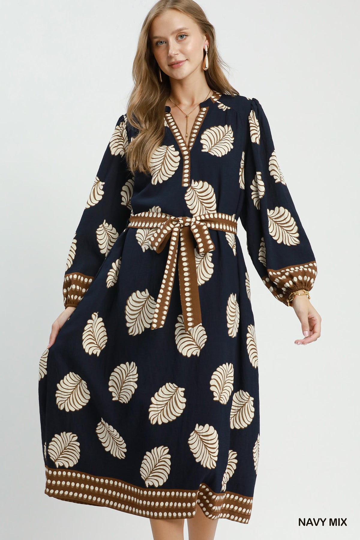 Fawn Navy Leaf Maxi -