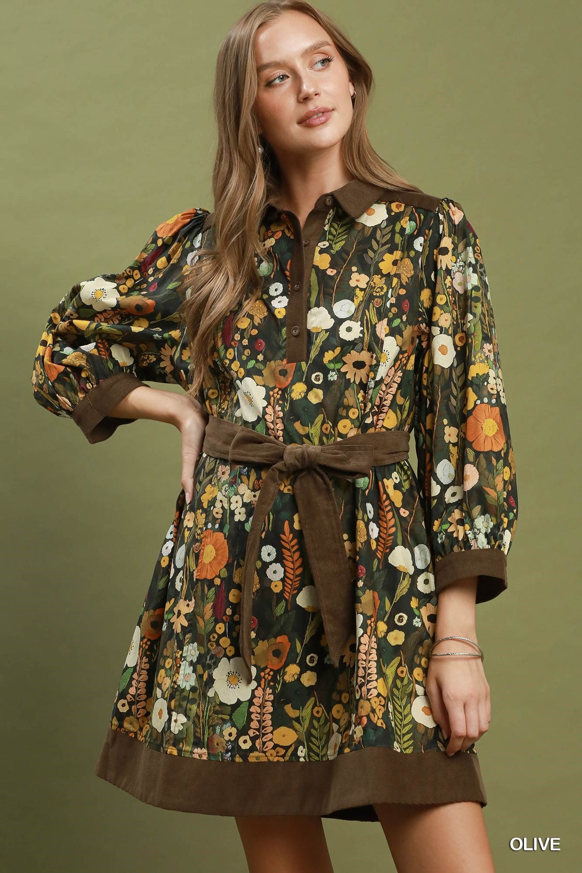 Fleur Olive Floral Dress -