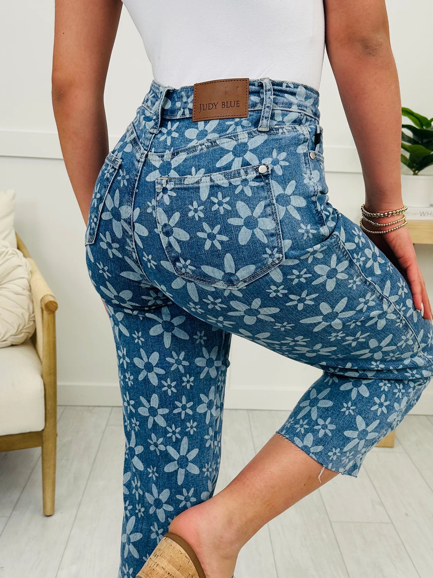 HW Crop Wide Leg Flower Jean Style 88772