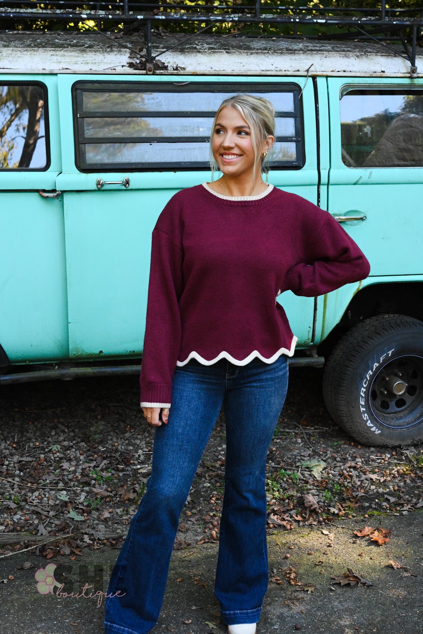 Sawyer Burgundy Scalloped Sweater