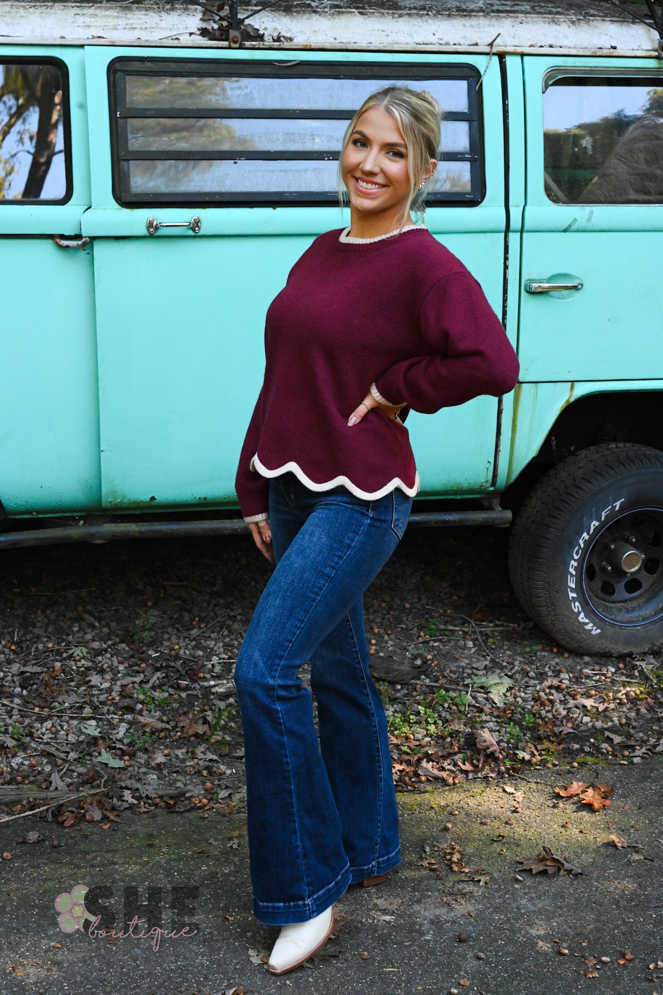 Sawyer Burgundy Scalloped Sweater