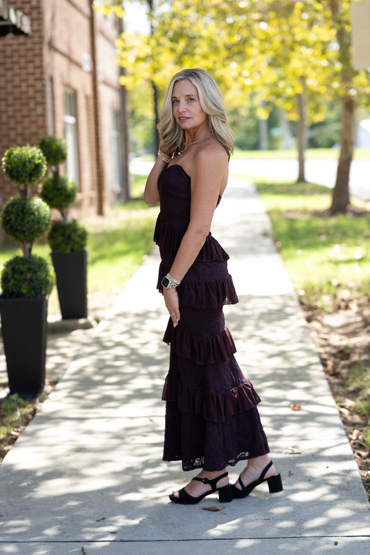 Poesy Maroon Ruffle Dress