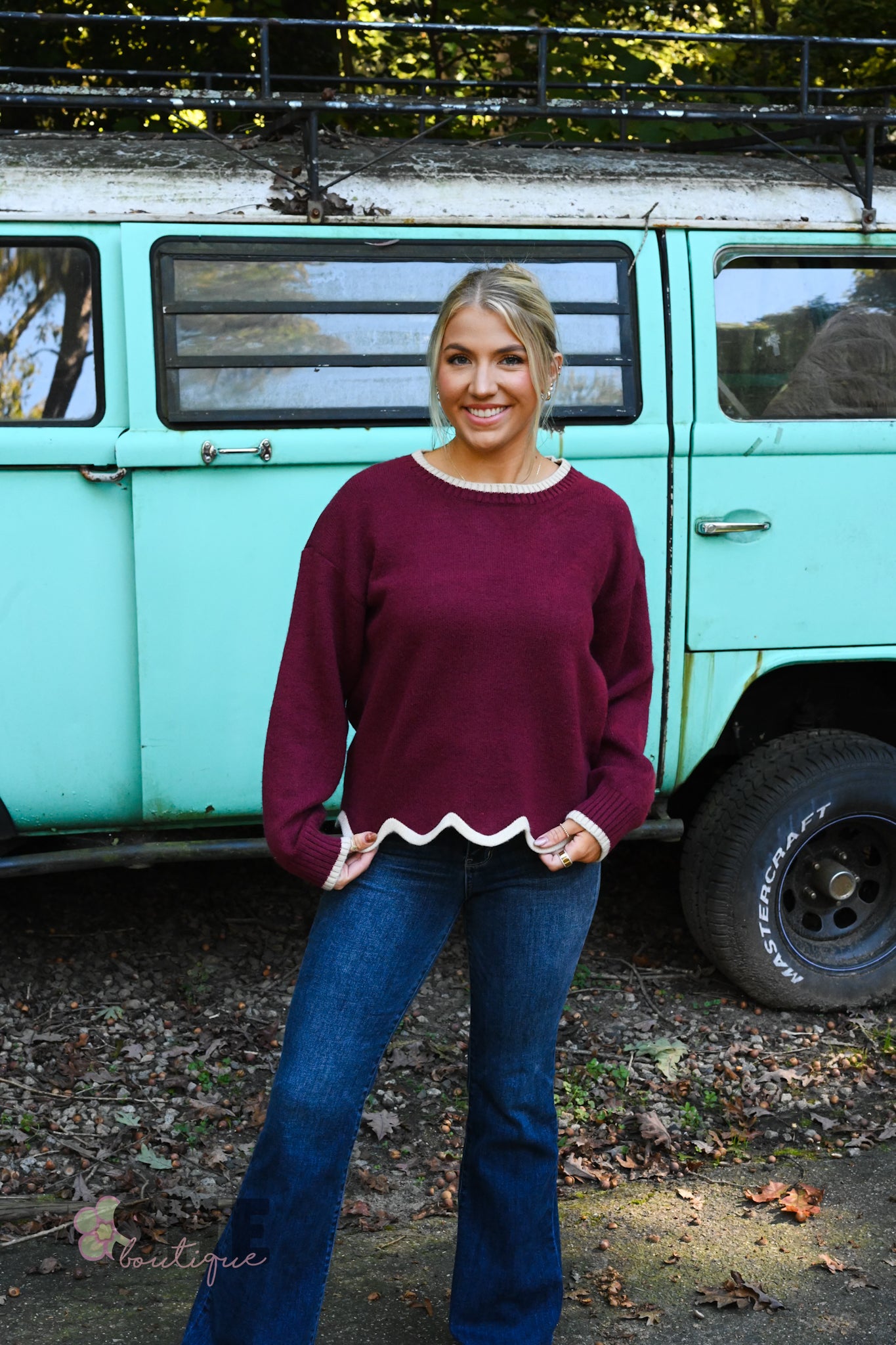 Sawyer Burgundy Scalloped Sweater