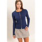 Ribbed Button Front Cardigan: Navy