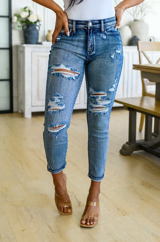 Hi Rise Destroy BF Jeans -