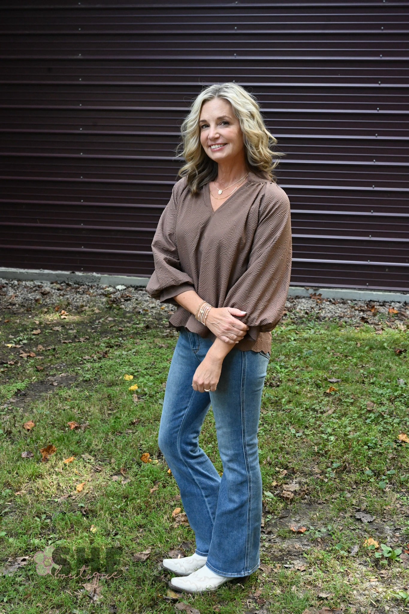 Tanner Bubble Sleeve Top - Chocolate
