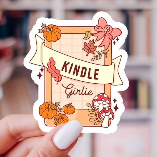 Fall Kindle Girlie Sticker – Bookish, Glossy Vinyl : 2.5"