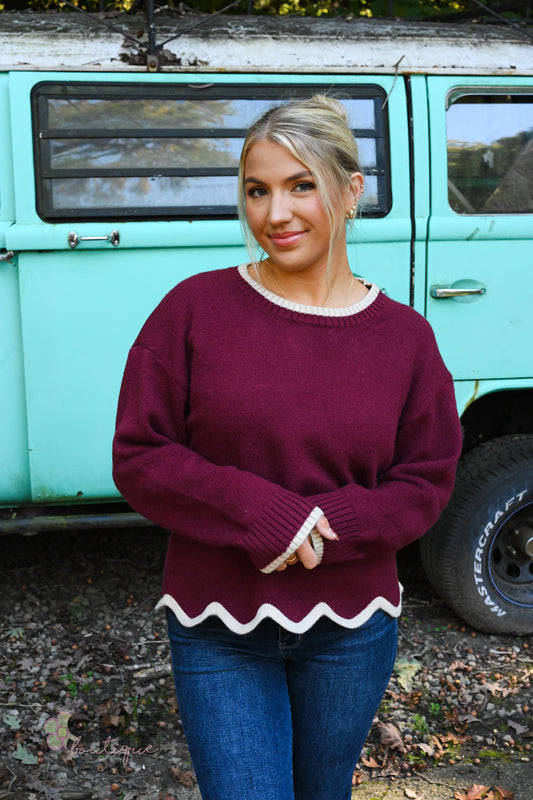 Sawyer Burgundy Scalloped Sweater
