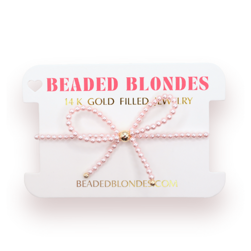 Pink Pearl Beaded Bow Bracelet: Standard 6.75 Inch