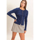 Ribbed Button Front Cardigan: Navy