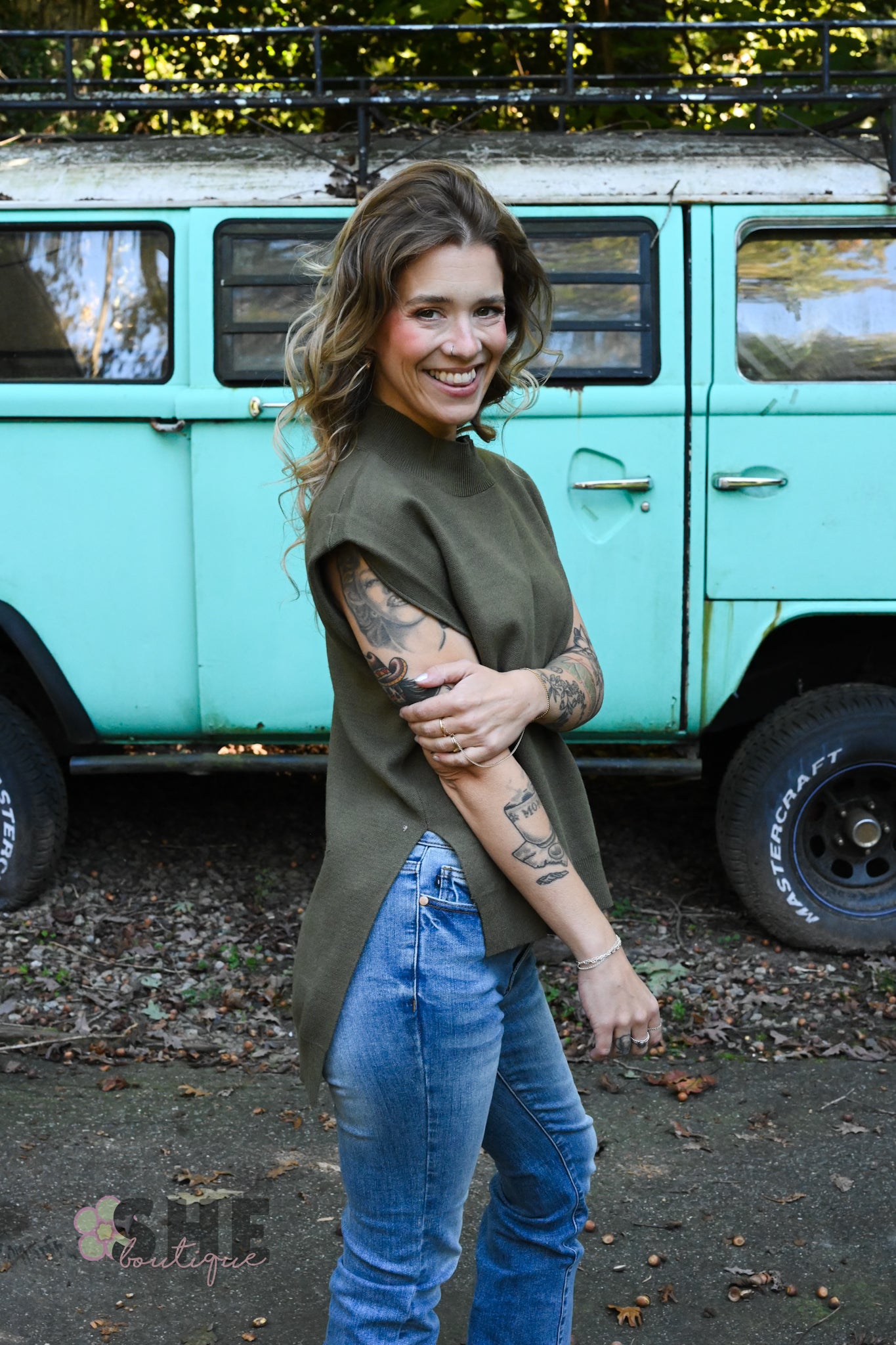 Happy Hour Mock Neck Top - Olive