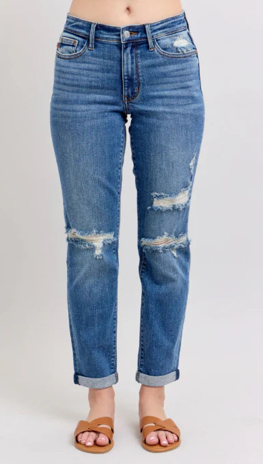 Mid Rise Vintage Wash Destroy Boyfriend Jean Style 82663