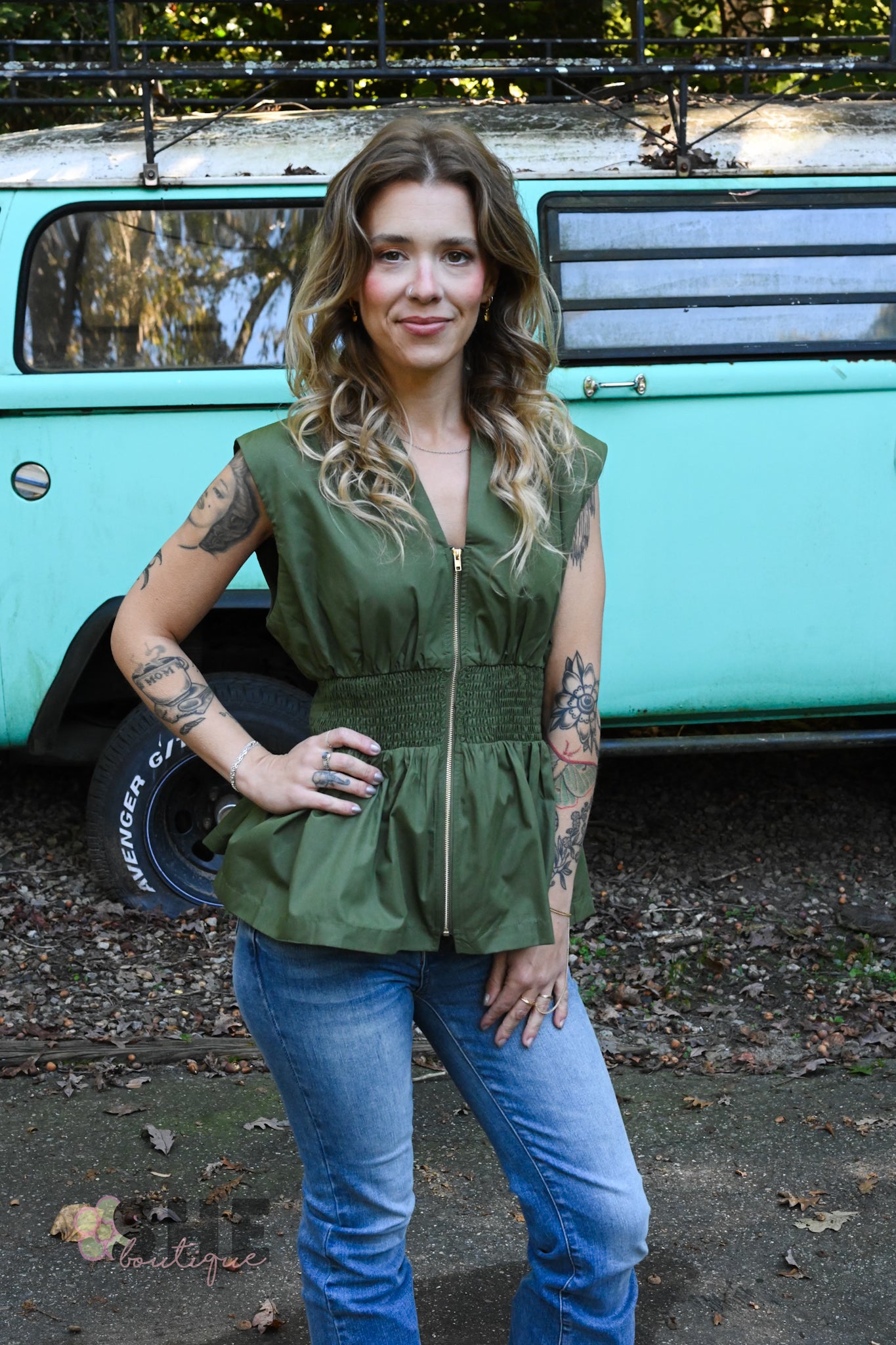 Monica Olive Zip Top