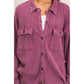 Mineral Wash Waffle Knit Button-Up Shacket: DARK CHERRY