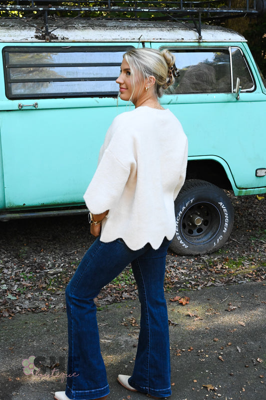 Soft Dreams Cream Scallop Sweater