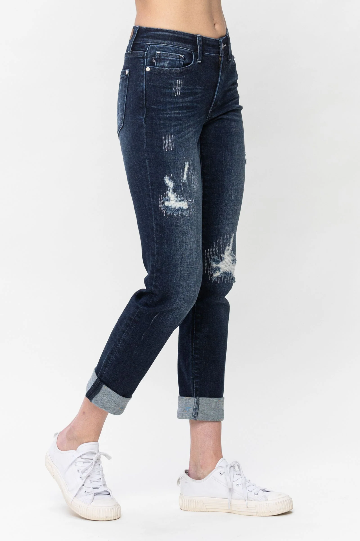 Stitched Destroy Double Cuff Boyfriend MR Jeans -