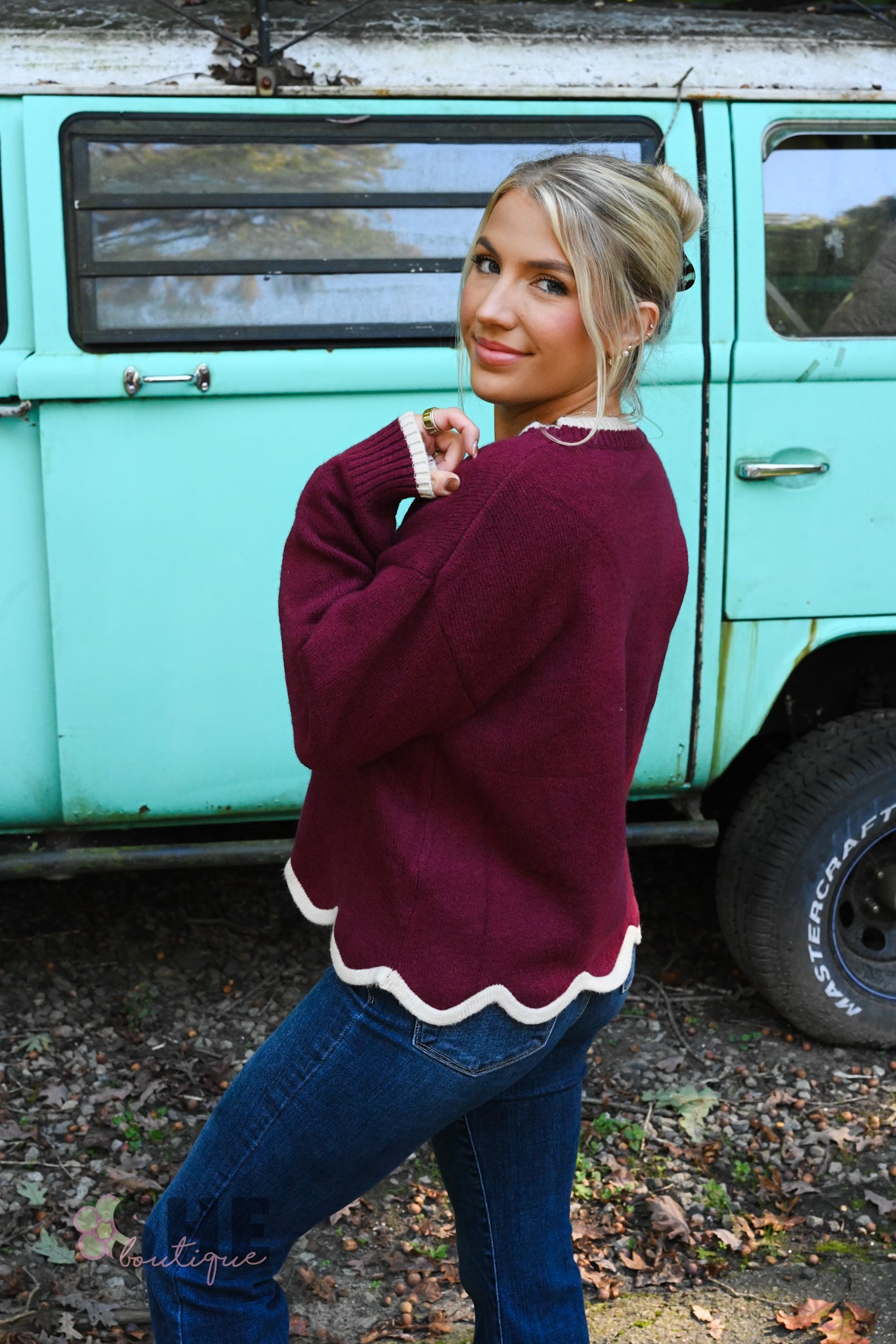 Sawyer Burgundy Scalloped Sweater