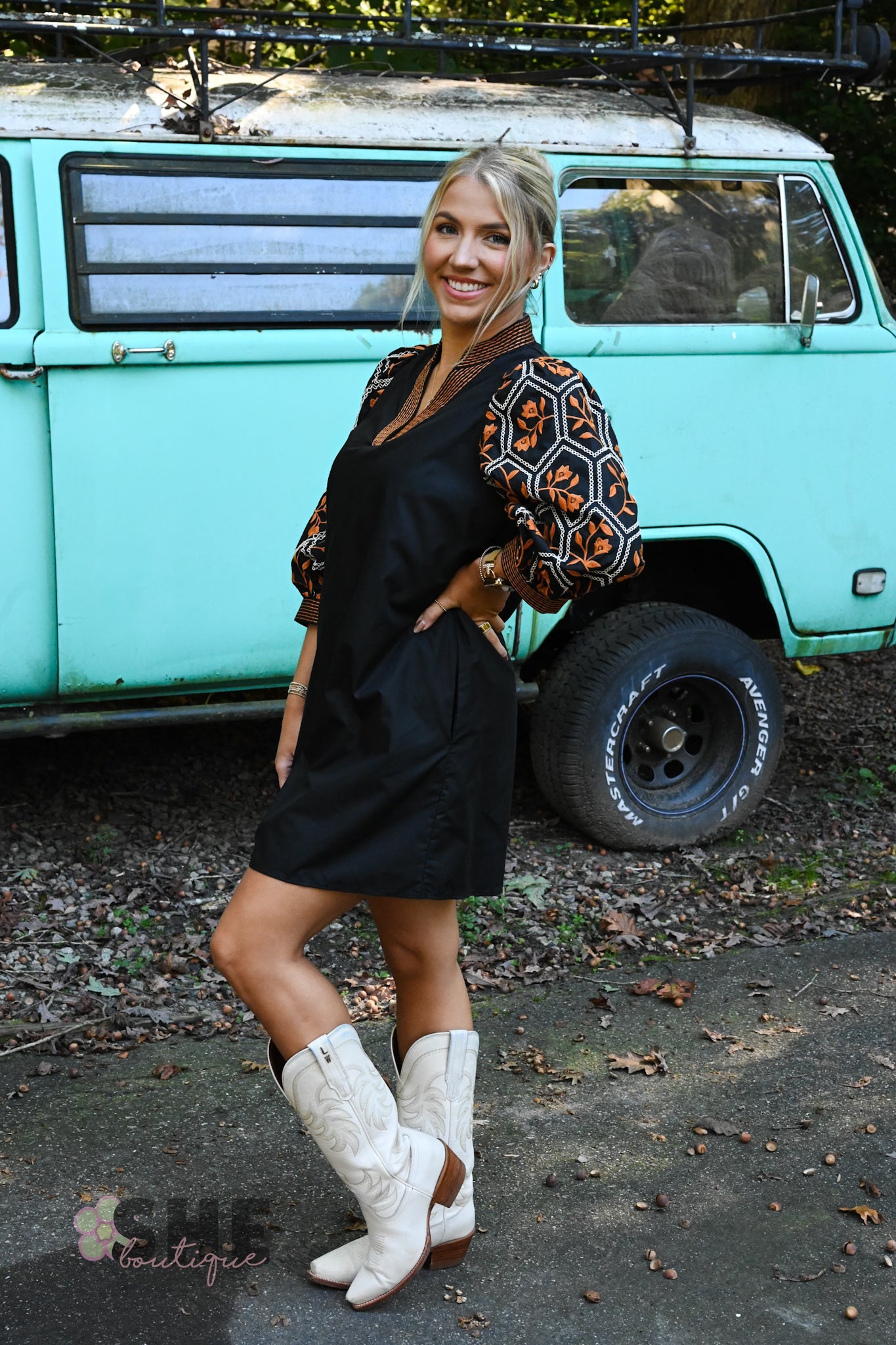 Tate Embroidered Black Dress