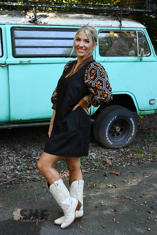 Tate Embroidered Black Dress