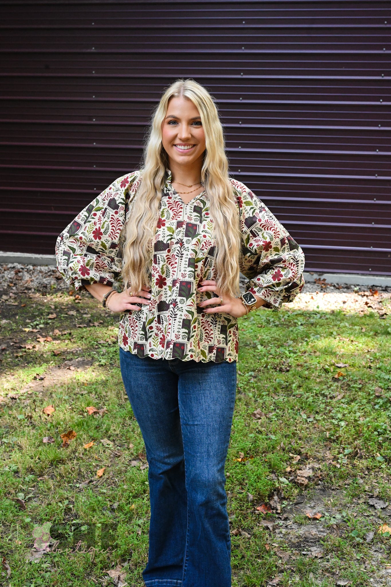 Barley Floral Scallop Hem Top
