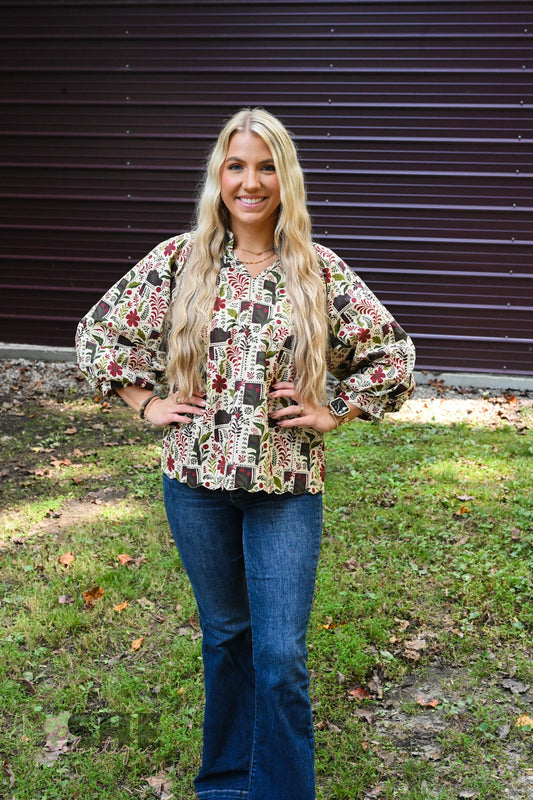 Barley Floral Scallop Hem Top