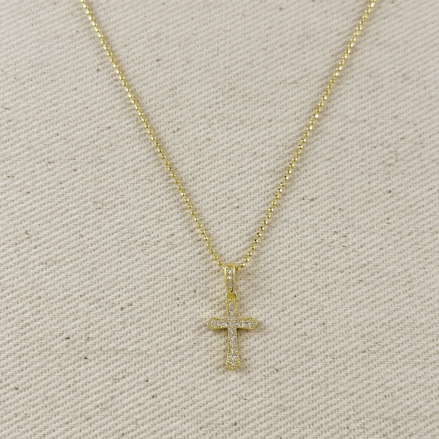 18k Gold Filled Cz Cross Necklace