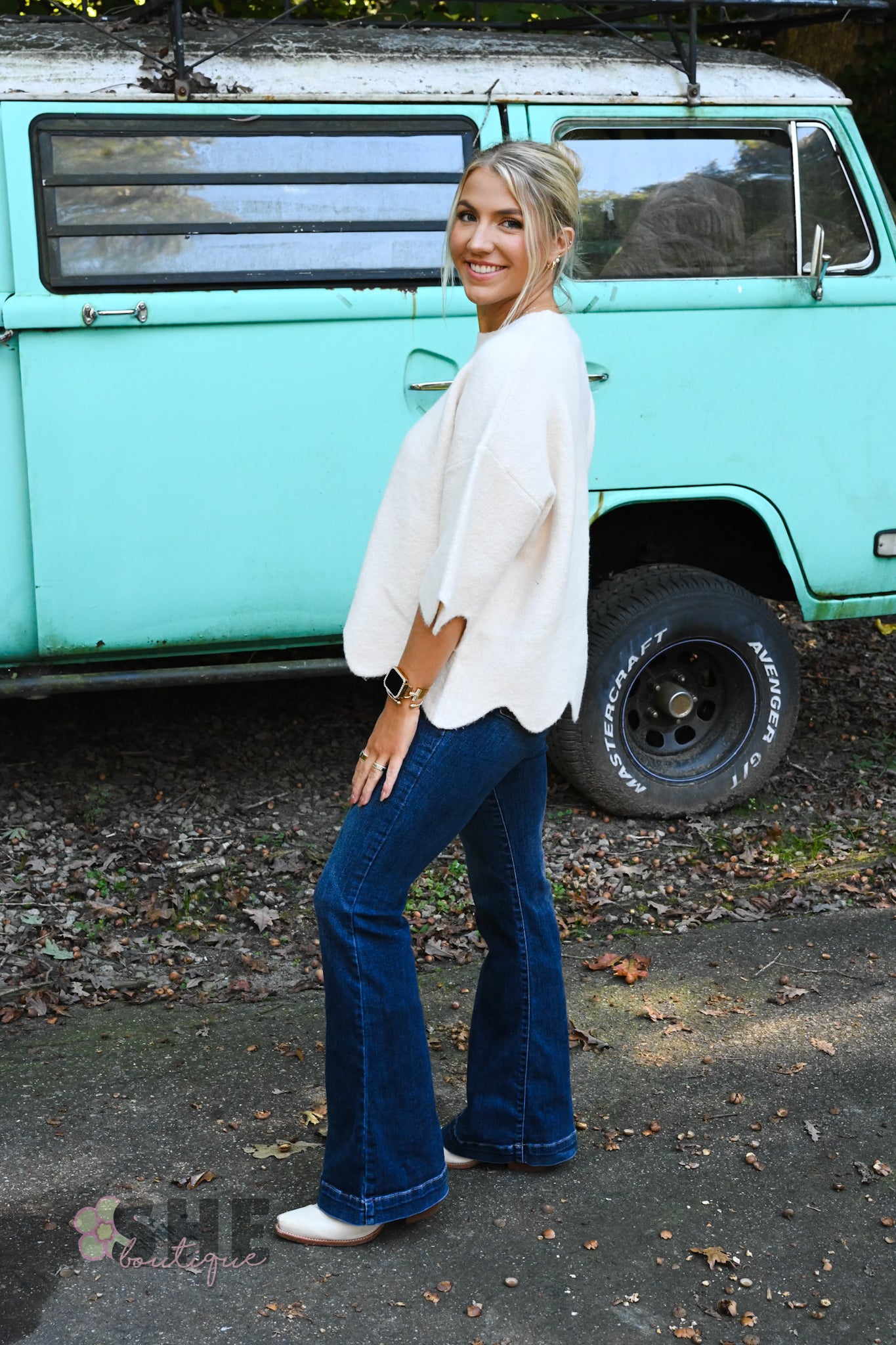 Soft Dreams Cream Scallop Sweater