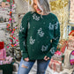 Ho Ho Ho Printed Green Sweater With Pearls