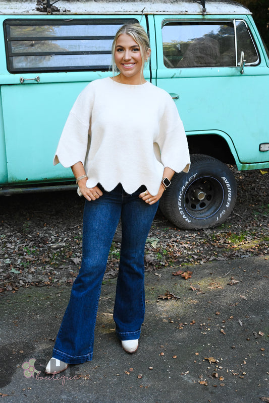 Soft Dreams Cream Scallop Sweater