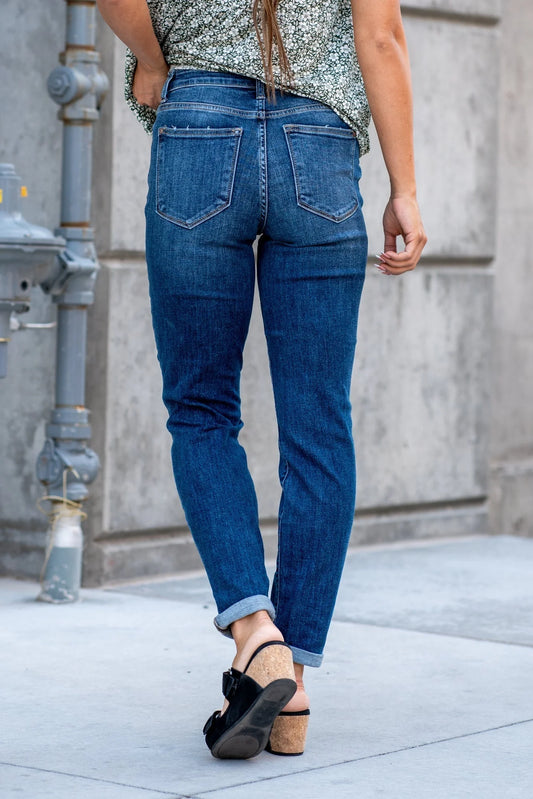 Cuffed Boyfriend Mid Rise Jeans Core Style 82368