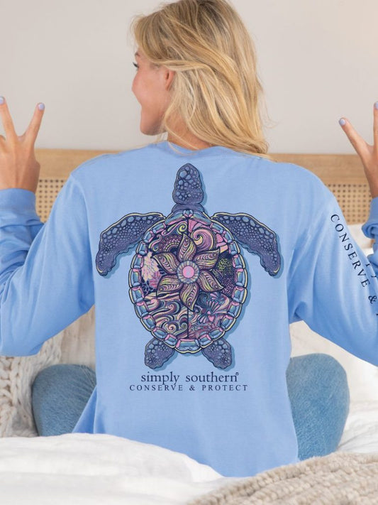 Carolina Blue Mandala Turtle Long Sleeve -