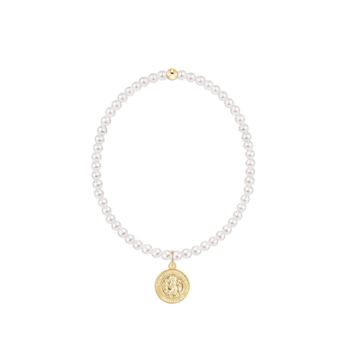 Classic Pearl 3mm Bracelet - Protection Gold Disc