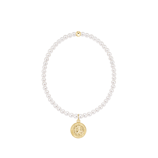 Classic Pearl 3mm Bracelet - Protection Gold Disc
