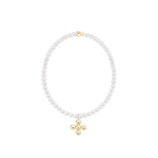Classic Pearl 3mm Bracelet - Signature Cross 4mm Beaded Gold Charm