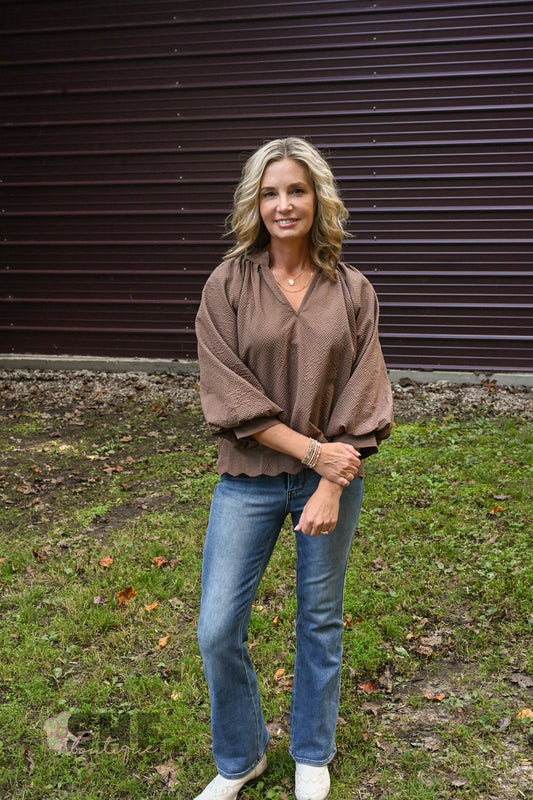 Tanner Bubble Sleeve Top - Chocolate