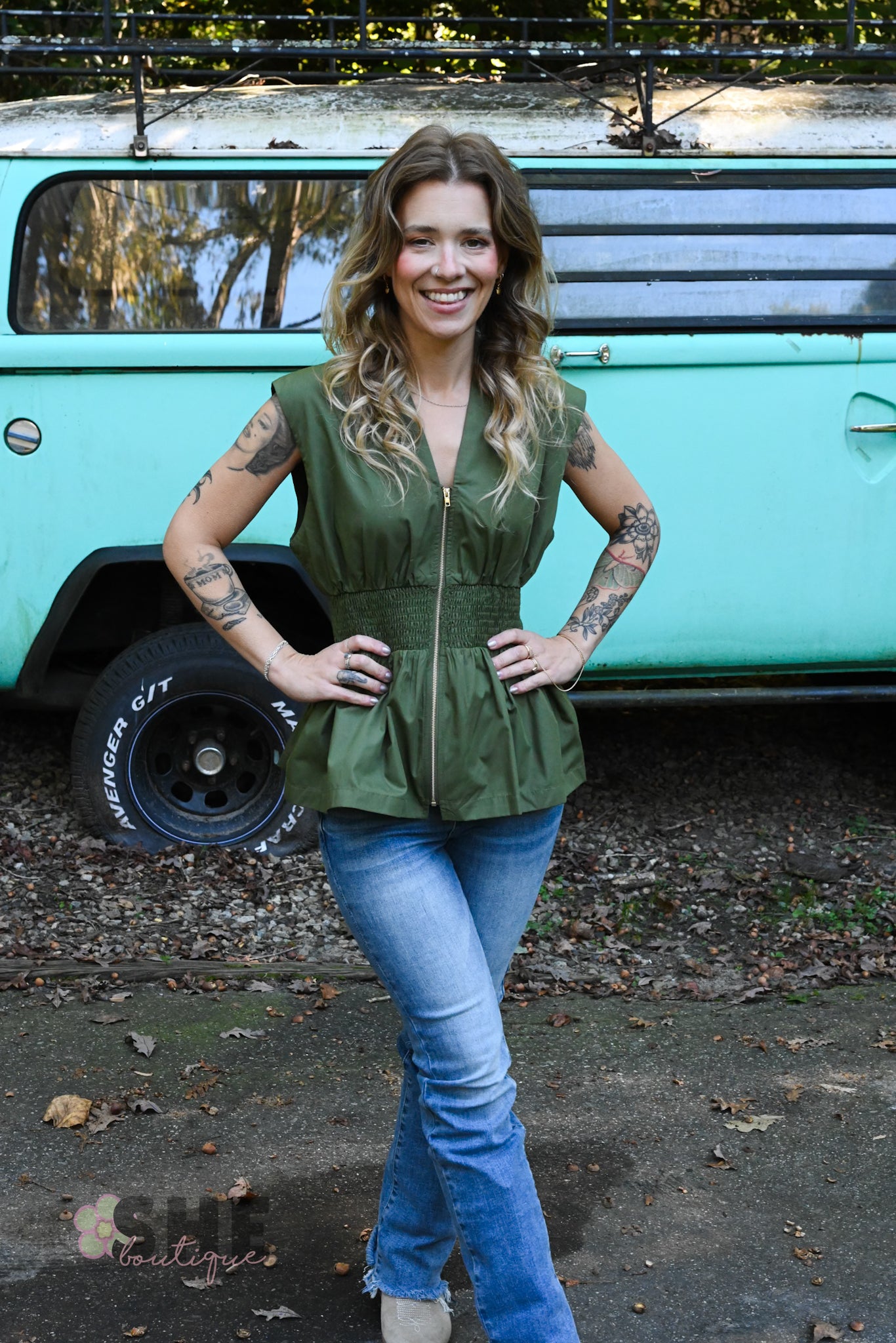 Monica Olive Zip Top