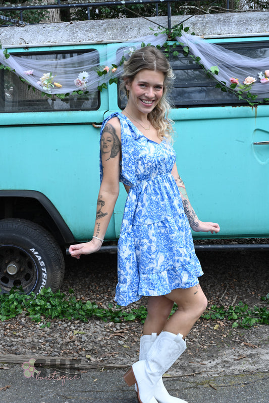 SS Blue Vintage Cutout Short Dress
