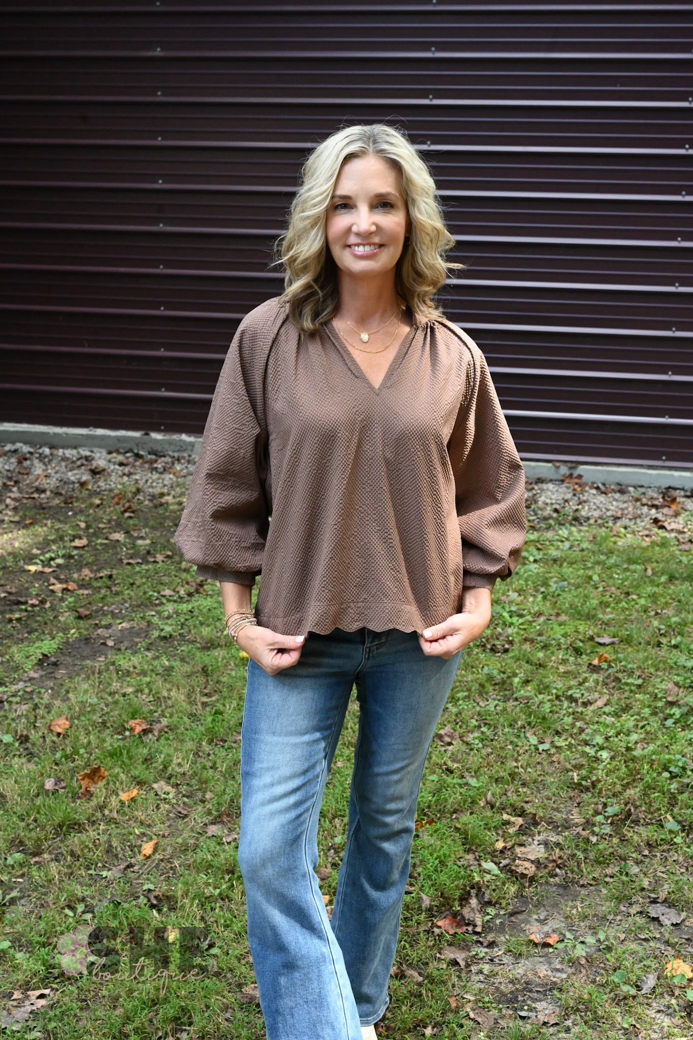 Tanner Bubble Sleeve Top - Chocolate
