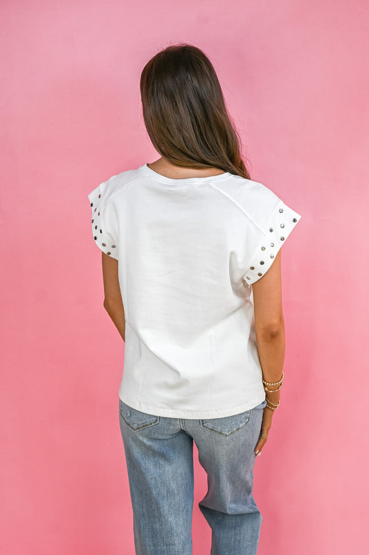 White Studded Sleeve Top -