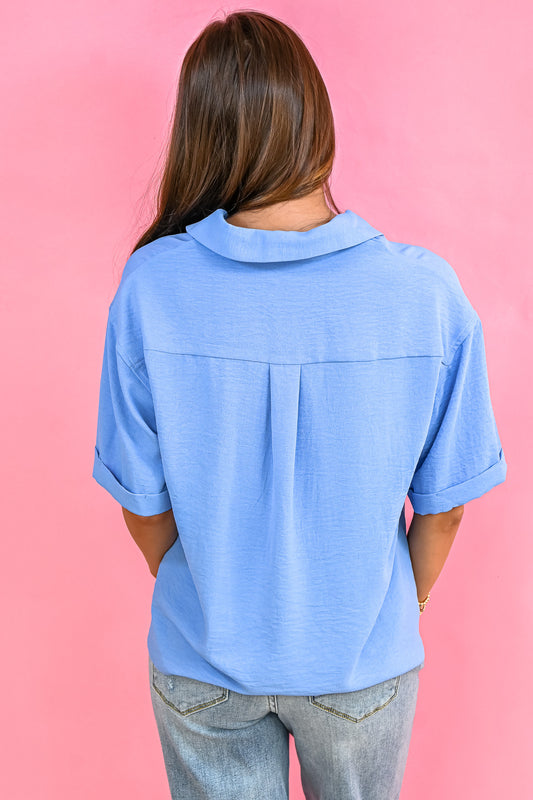 Whitney Button Top - Blue -