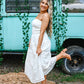 White Eyelet Midi Tube Smocking Dress