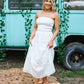 White Eyelet Midi Tube Smocking Dress