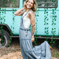 Lace Tiered Denim Jumpsuit